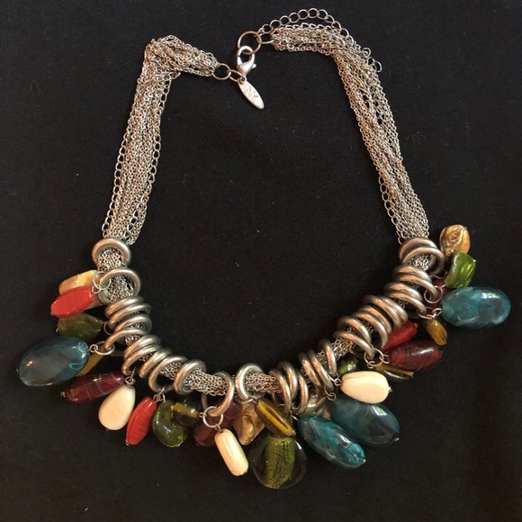 Chunky multi chain with colorful stones necklace NY - Picture 2 of 5